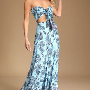 Lulus Sunset Fiesta Light Blue Floral Print Two-piece Jumpsuit - Size S